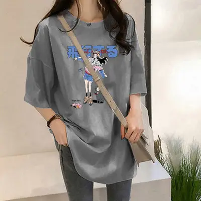 Women Japanese Cartoon Print Loose White T-Shirt 2025 - Image 2
