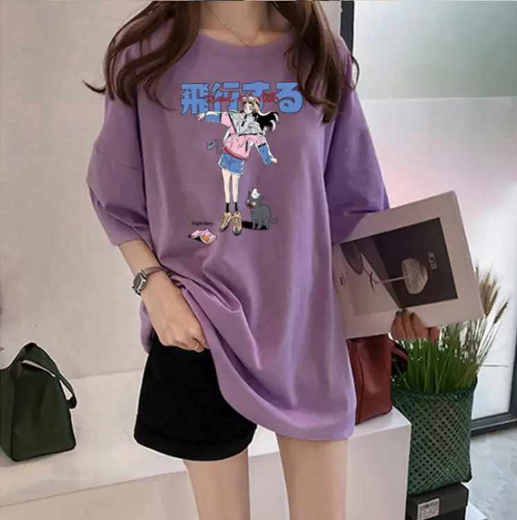 Women Japanese Cartoon Print Loose White T-Shirt 2025 - Image 3