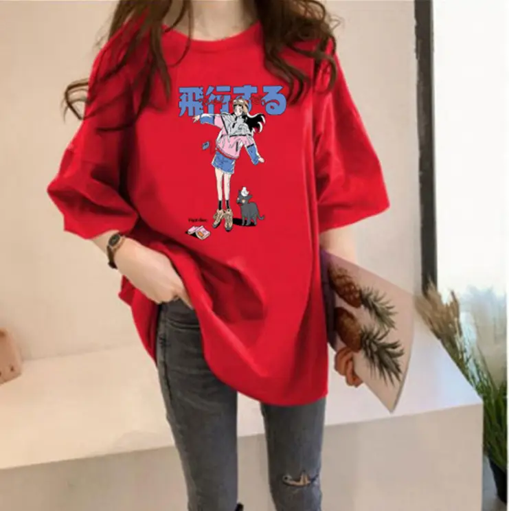 Women Japanese Cartoon Print Loose White T-Shirt 2025 - Image 4