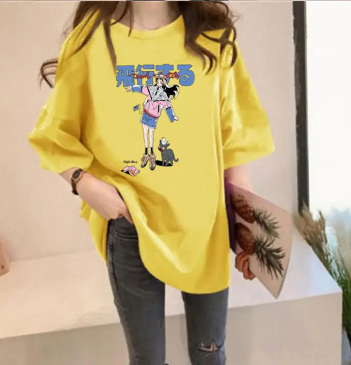 Women Japanese Cartoon Print Loose White T-Shirt 2025 - Image 5