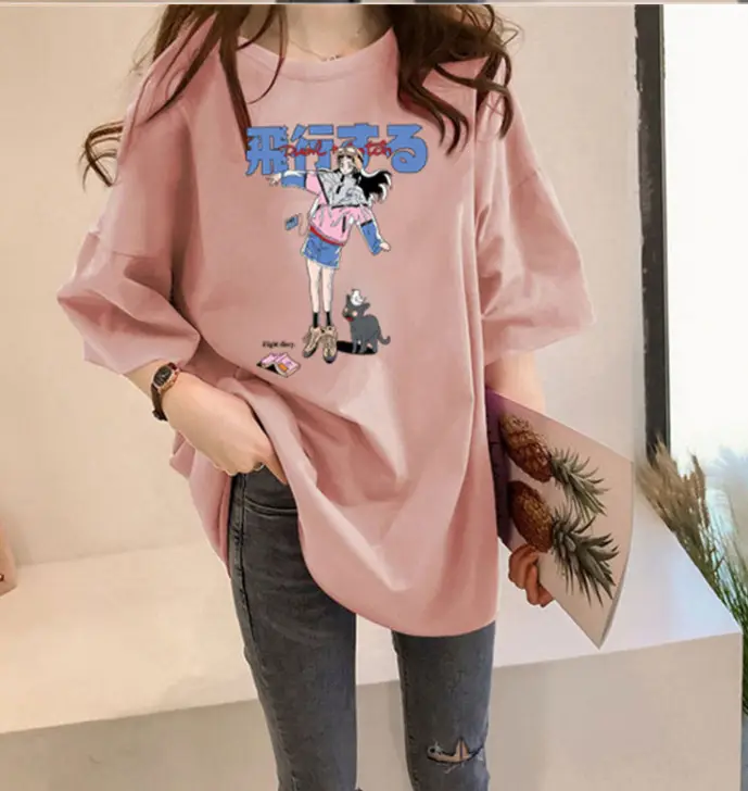 Women Japanese Cartoon Print Loose White T-Shirt 2025 - Image 6