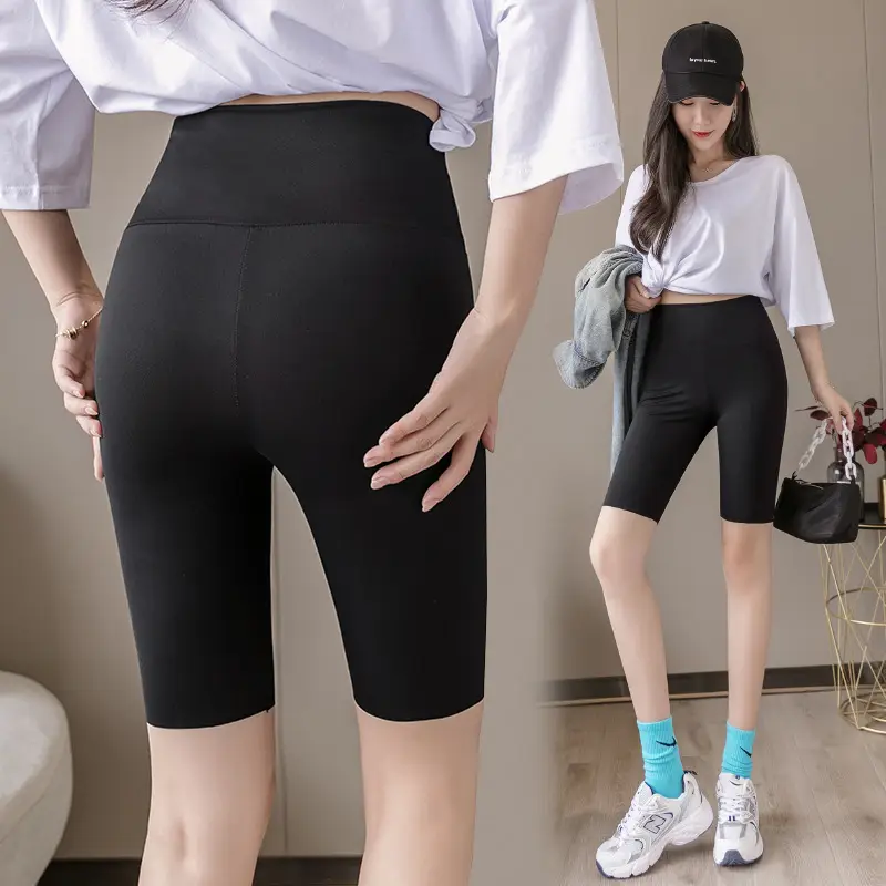 Women Black Tight-Fitting Leggings Summer Cycling Yoga