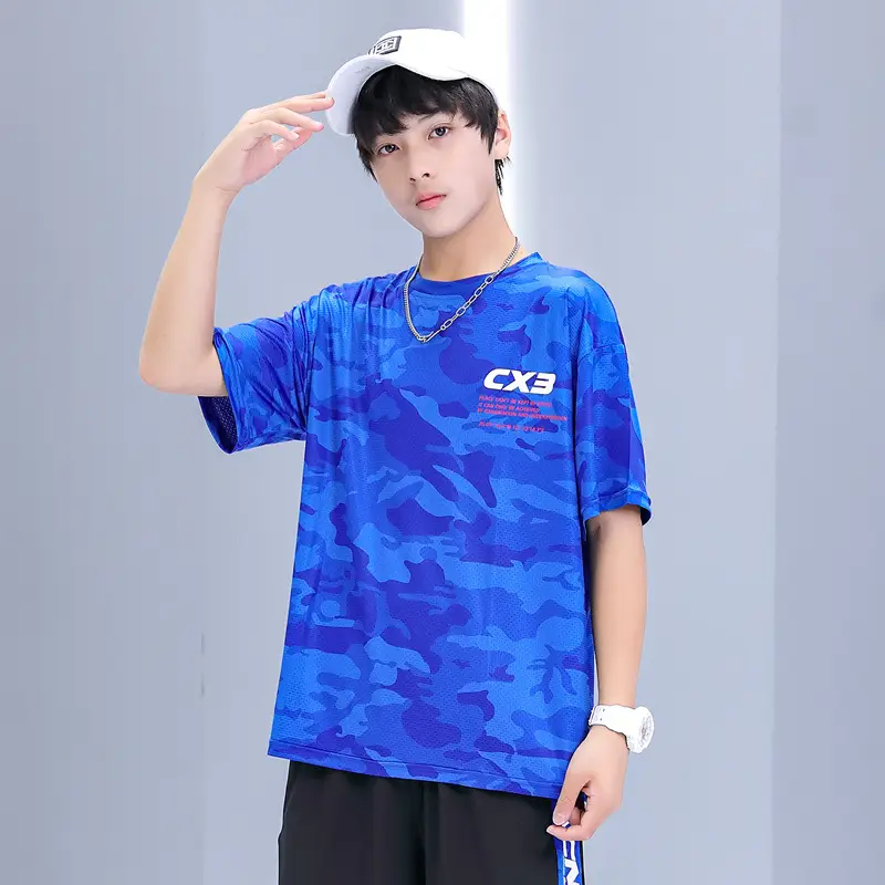 Blue Camo Fat Size T-Shirt for Boys Summer Wear