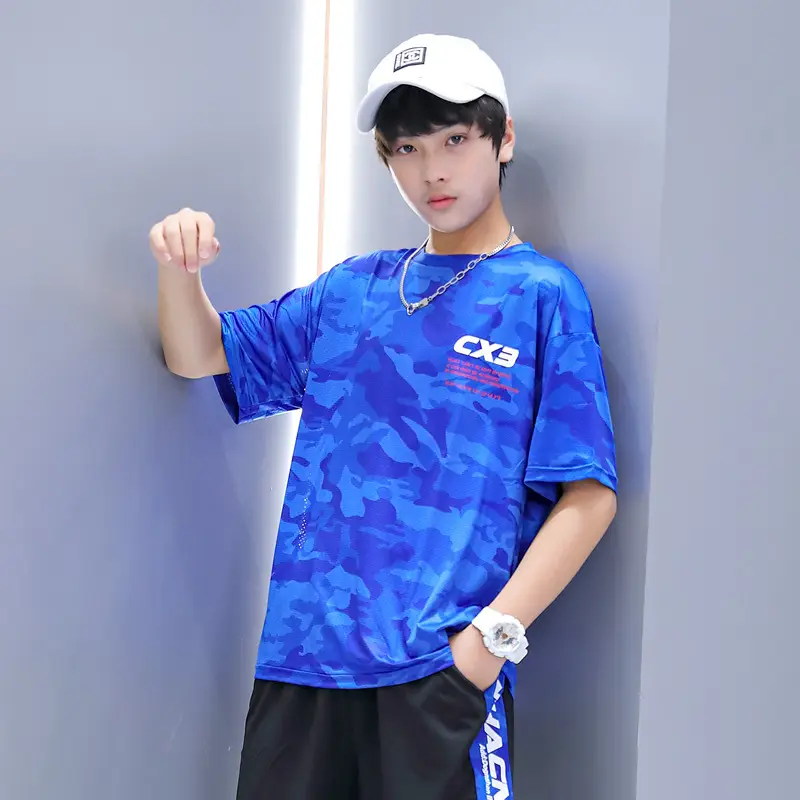 Blue Camo Fat Size T-Shirt for Boys Summer Wear