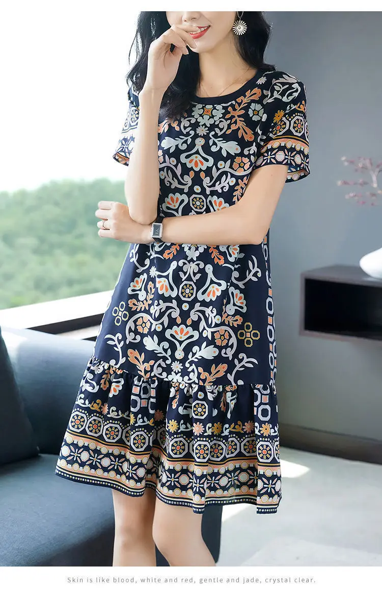 Women's Elegant Floral Mid-Length Dress Large Size - Image 4