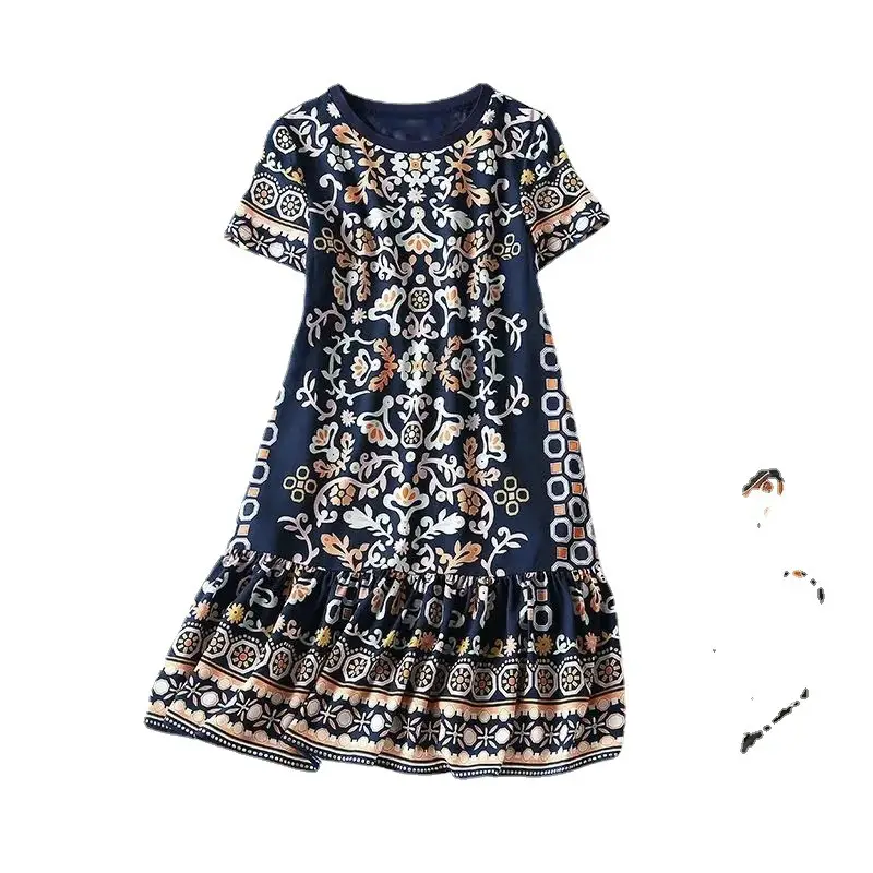Women's Elegant Floral Mid-Length Dress Large Size - Image 5