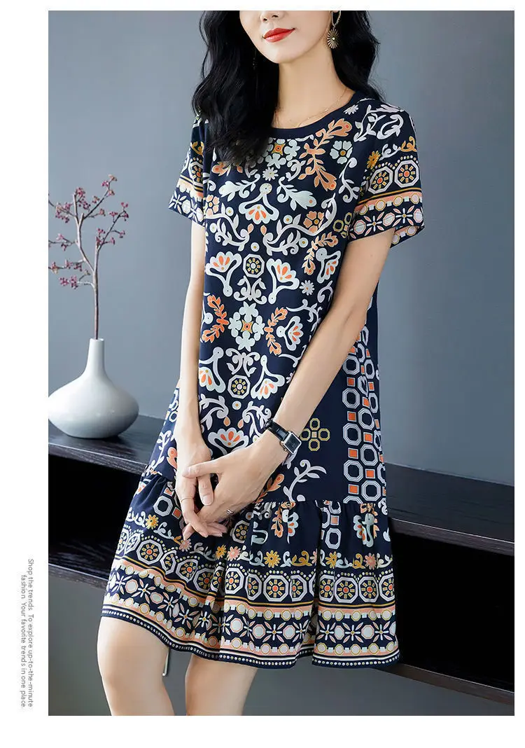 Women's Elegant Floral Mid-Length Dress Large Size — feature 13