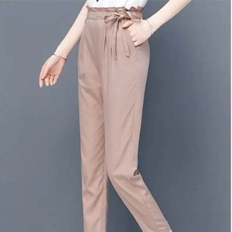 Women's Korean Style Flower Waist Pants Yellow Nine Point Carrot - Image 6