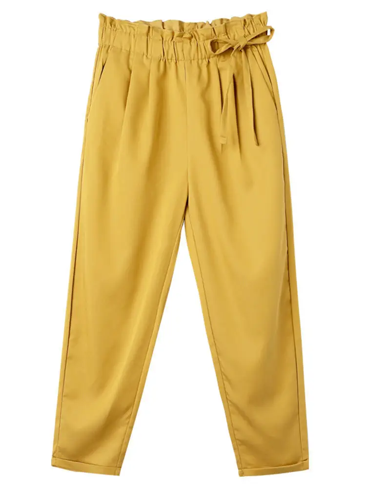 Women's Korean Style Flower Waist Pants Yellow Nine Point Carrot - Image 8
