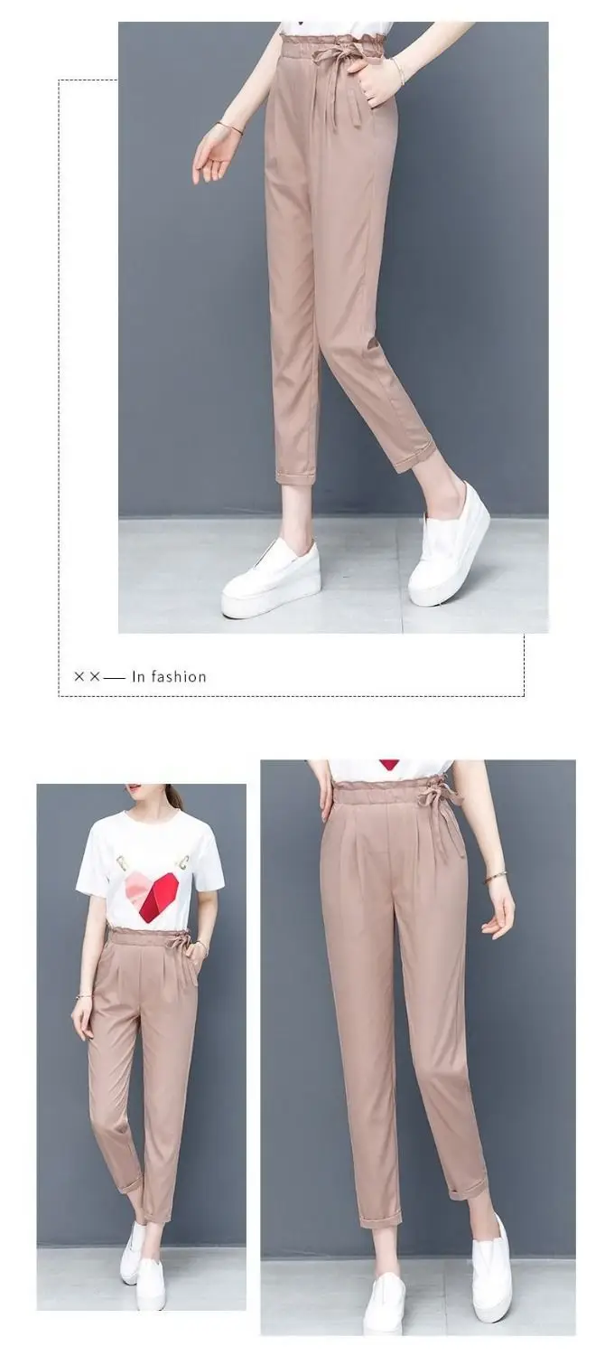 Women's Korean Style Flower Waist Pants Yellow Nine Point Carrot — feature 15