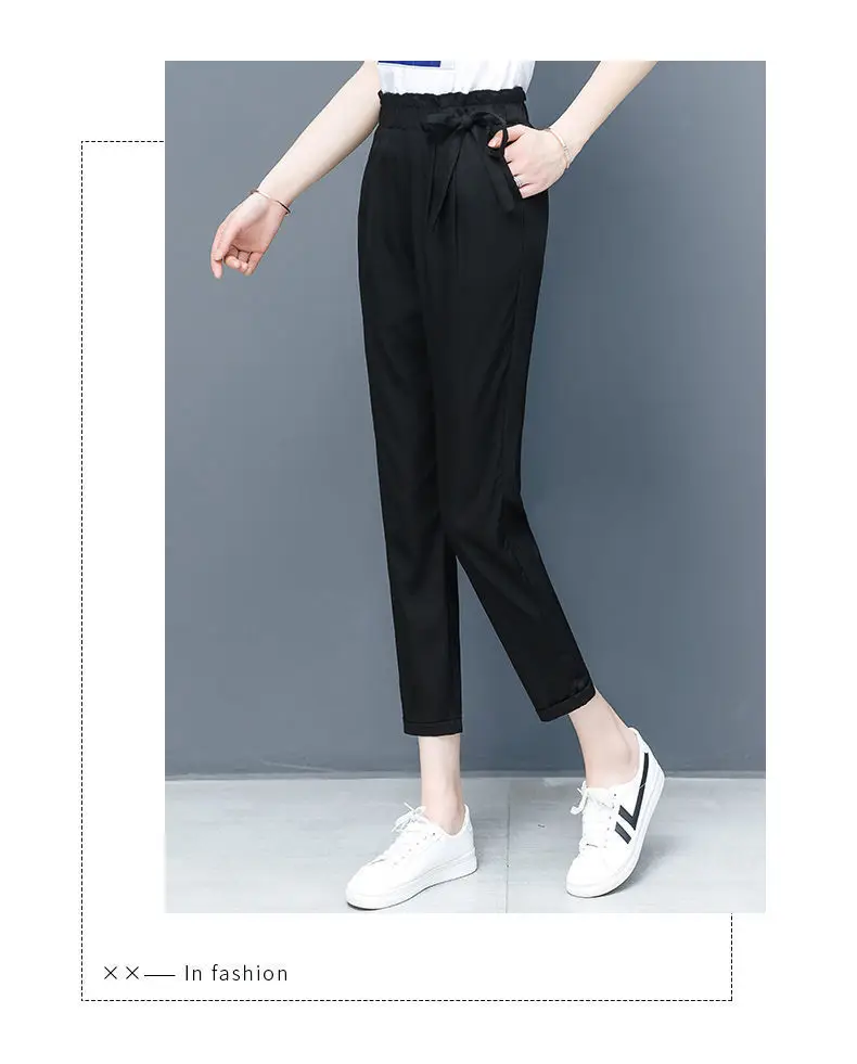 Women's Korean Style Flower Waist Pants Yellow Nine Point Carrot — feature 18