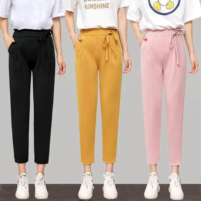 Women's Korean Style Flower Waist Pants Yellow Nine Point Carrot — feature 19