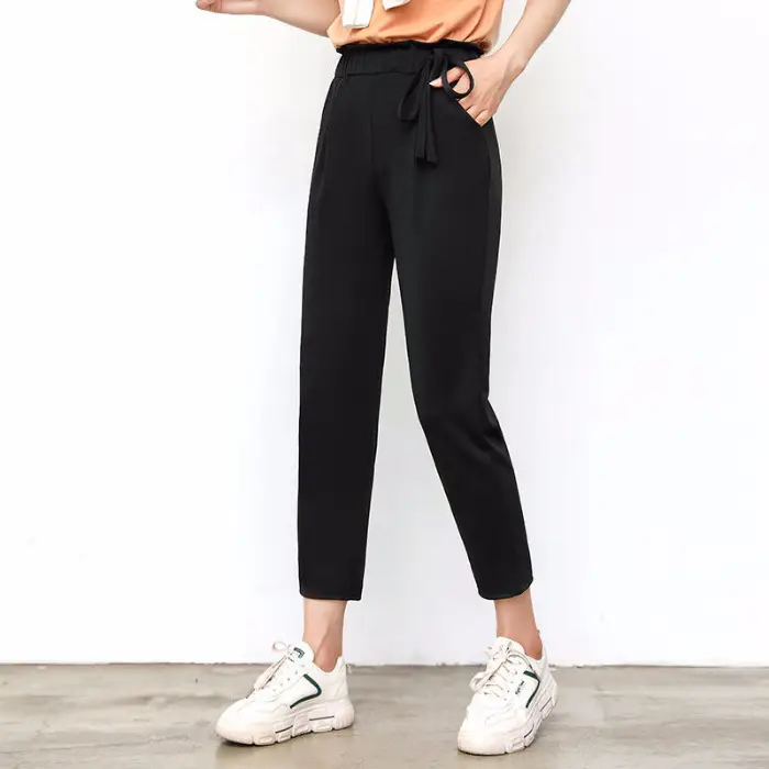 Women's Korean Style Flower Waist Pants Yellow Nine Point Carrot - Image 2