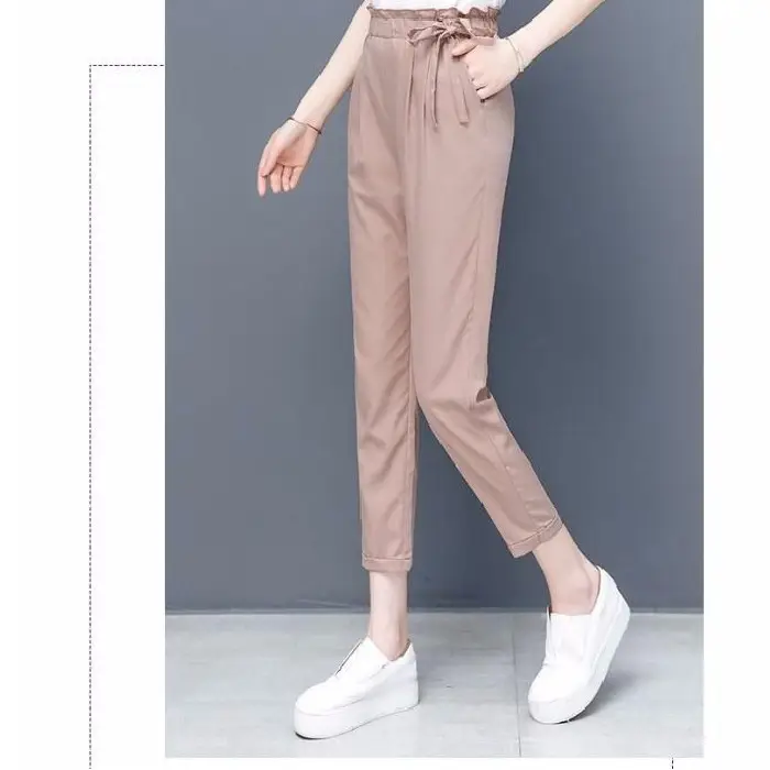 Women's Korean Style Flower Waist Pants Yellow Nine Point Carrot - Image 3