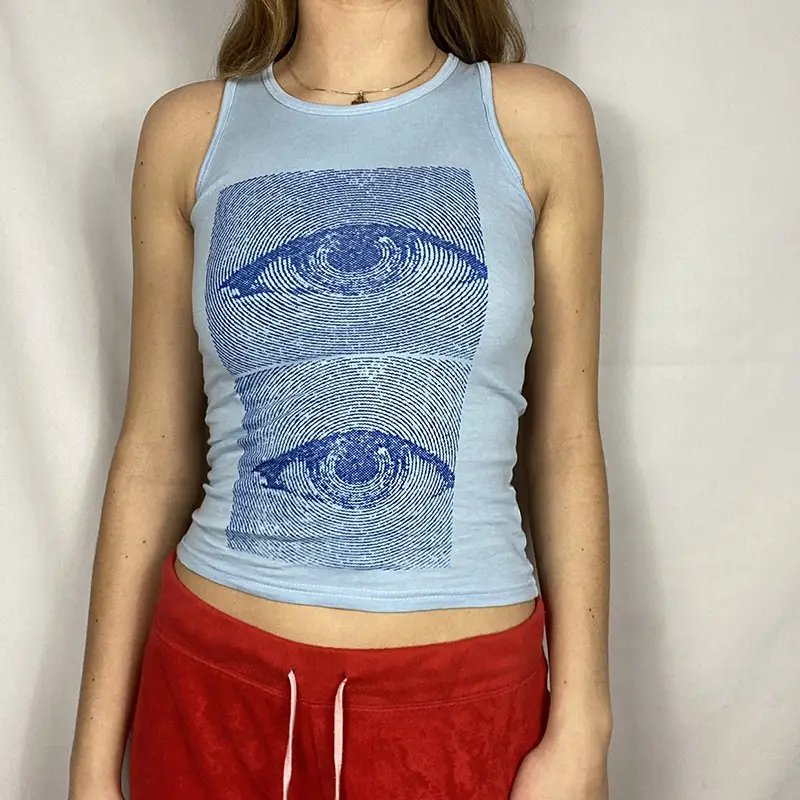 Light Blue Eye Print Short Sleeve T-Shirt for Women - Image 6
