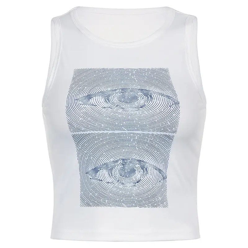 Light Blue Eye Print Short Sleeve T-Shirt for Women - Image 2