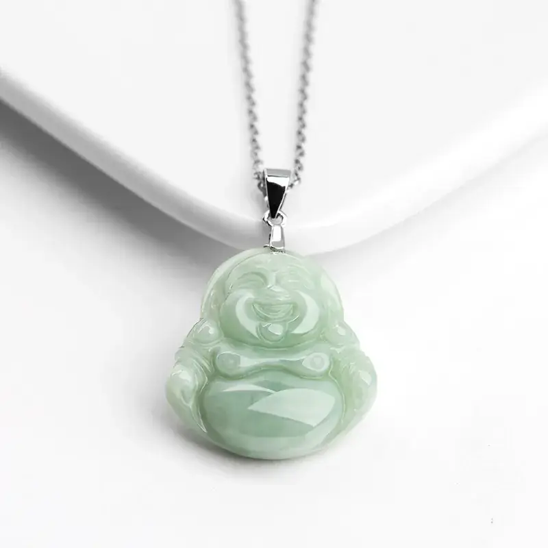 Natural Burma Jade Buddha Pendant Light Green S925 Silver - Image 3