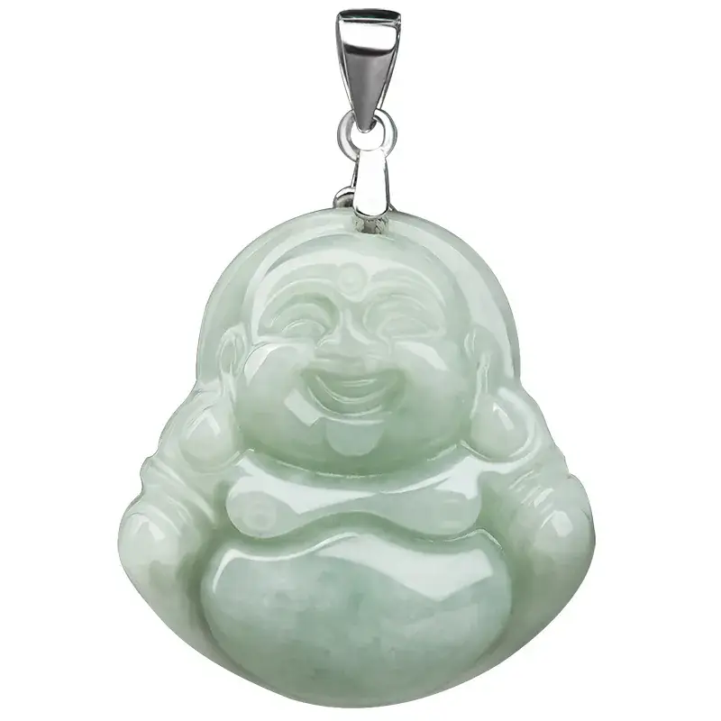 Natural Burma Jade Buddha Pendant Light Green S925 Silver - Image 5