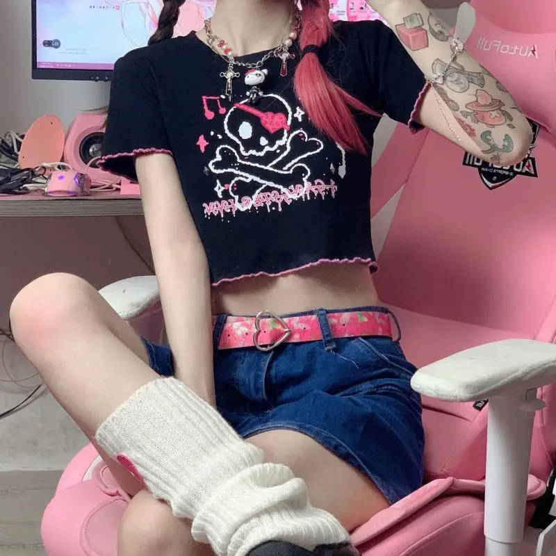 Women 2025 Dark Cartoon Crop Top Short Sleeve - Image 5