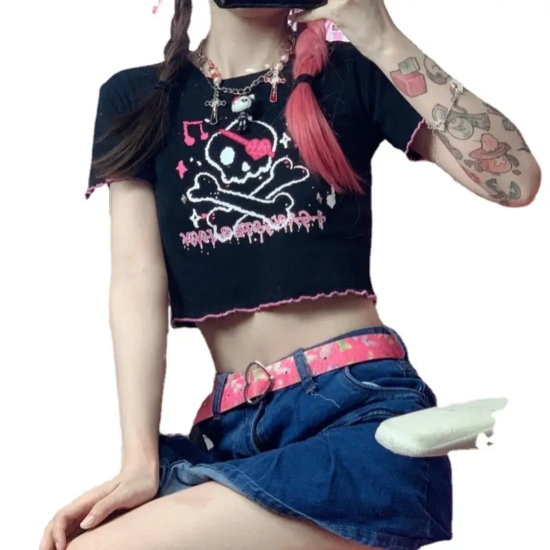 Women 2025 Dark Cartoon Crop Top Short Sleeve - Image 7