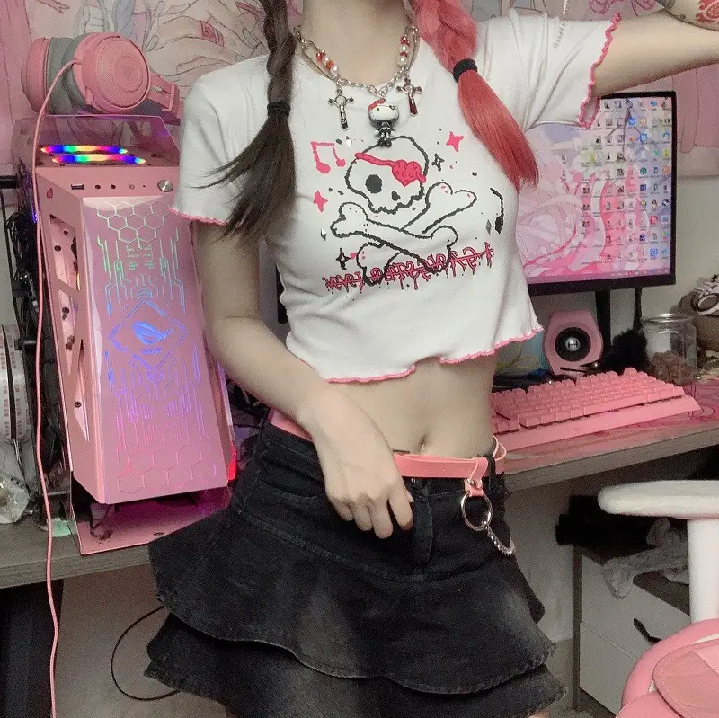 Women 2025 Dark Cartoon Crop Top Short Sleeve — feature 10