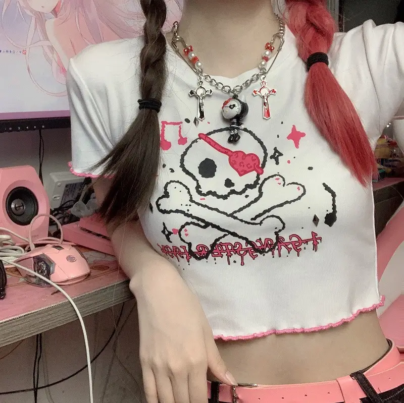 Women 2025 Dark Cartoon Crop Top Short Sleeve — feature 11