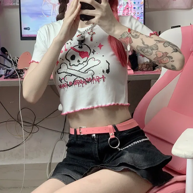 Women 2025 Dark Cartoon Crop Top Short Sleeve — feature 13
