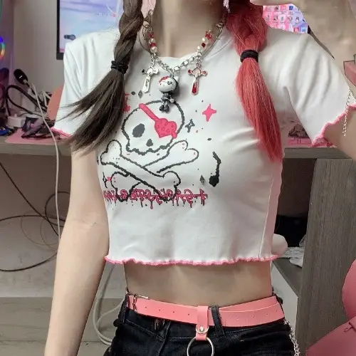 Women 2025 Dark Cartoon Crop Top Short Sleeve - Image 2