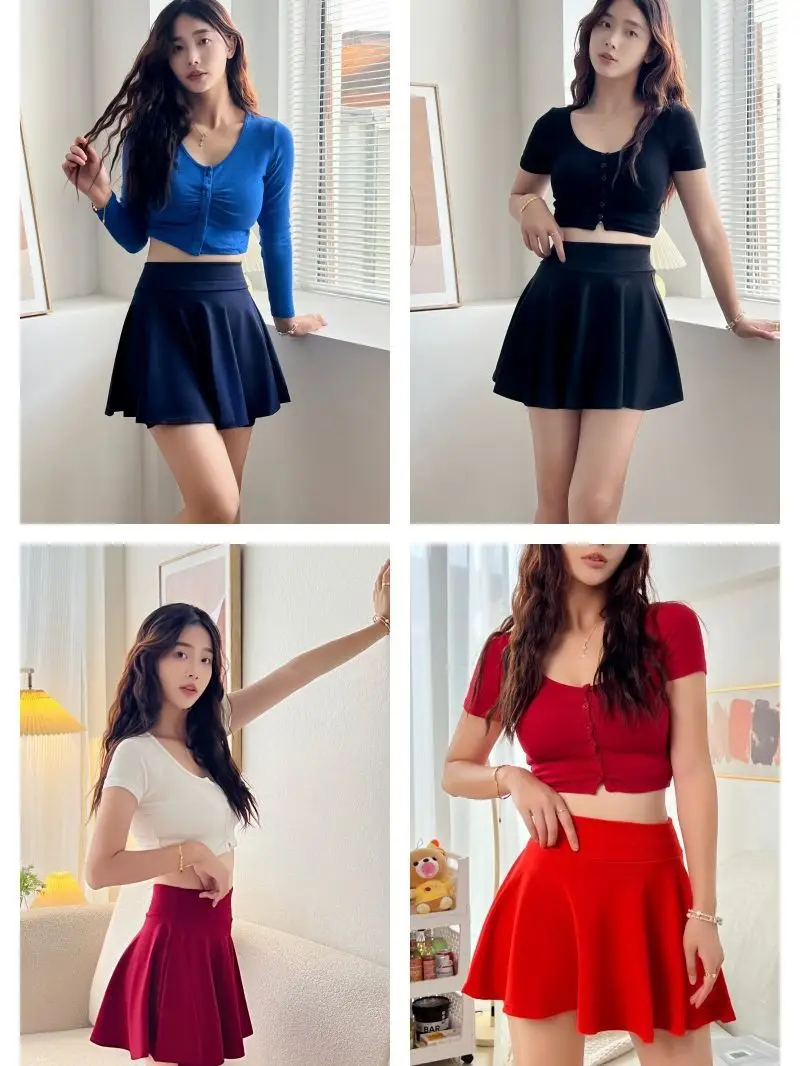 Women Blue High Waist Skirt Set Large Size - Image 5