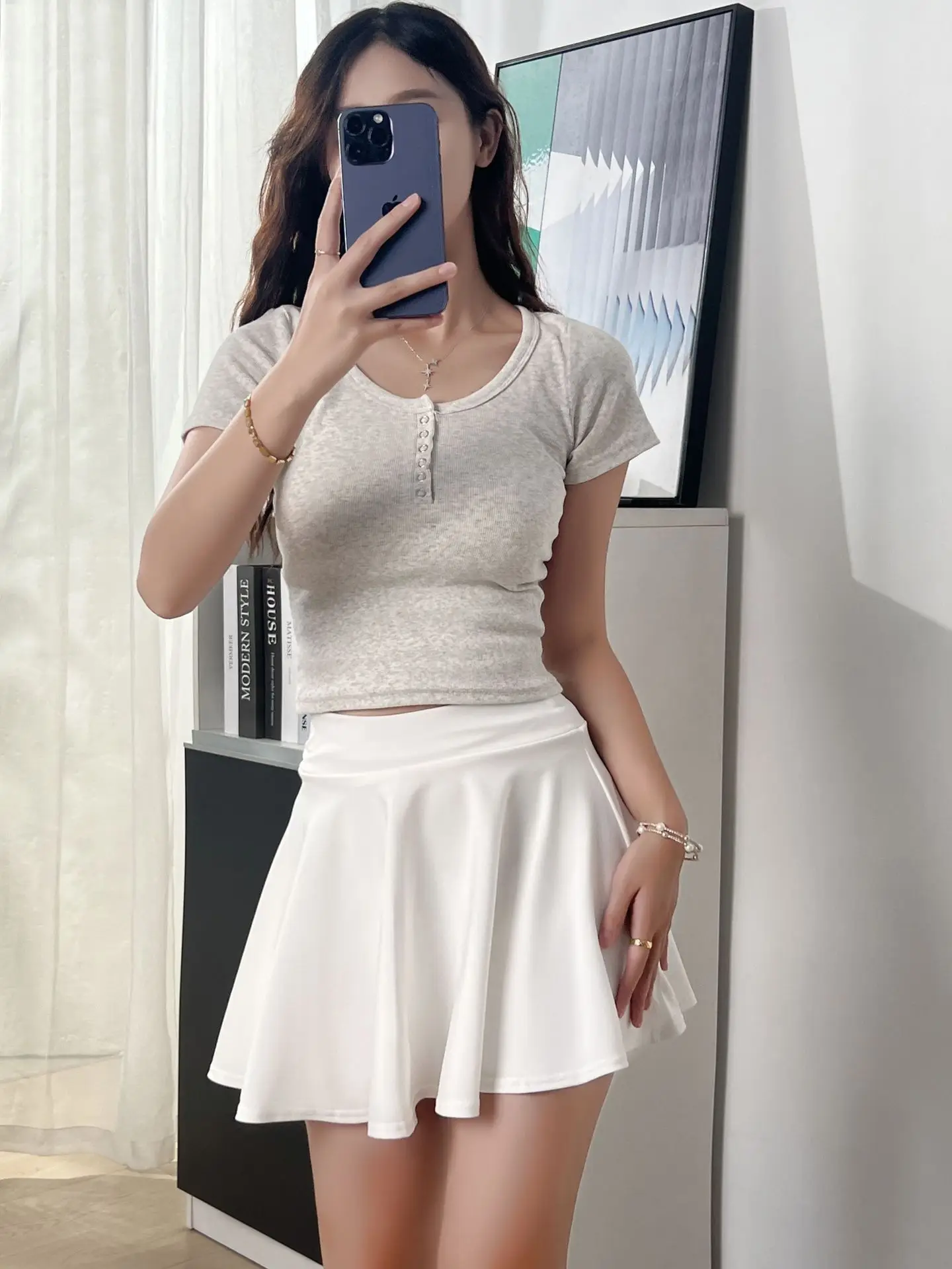Women Blue High Waist Skirt Set Large Size - Image 6