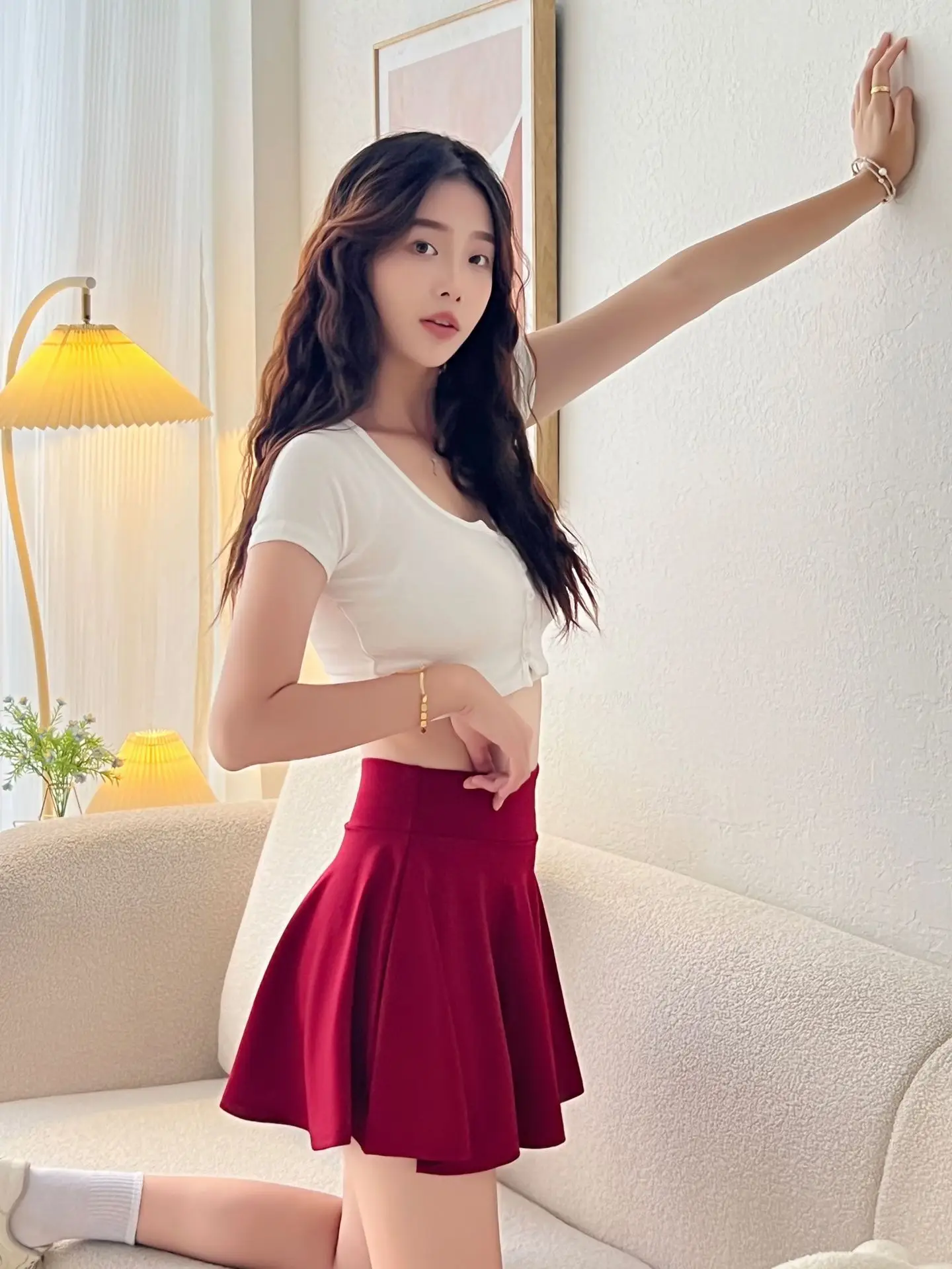 Women Blue High Waist Skirt Set Large Size - Image 2