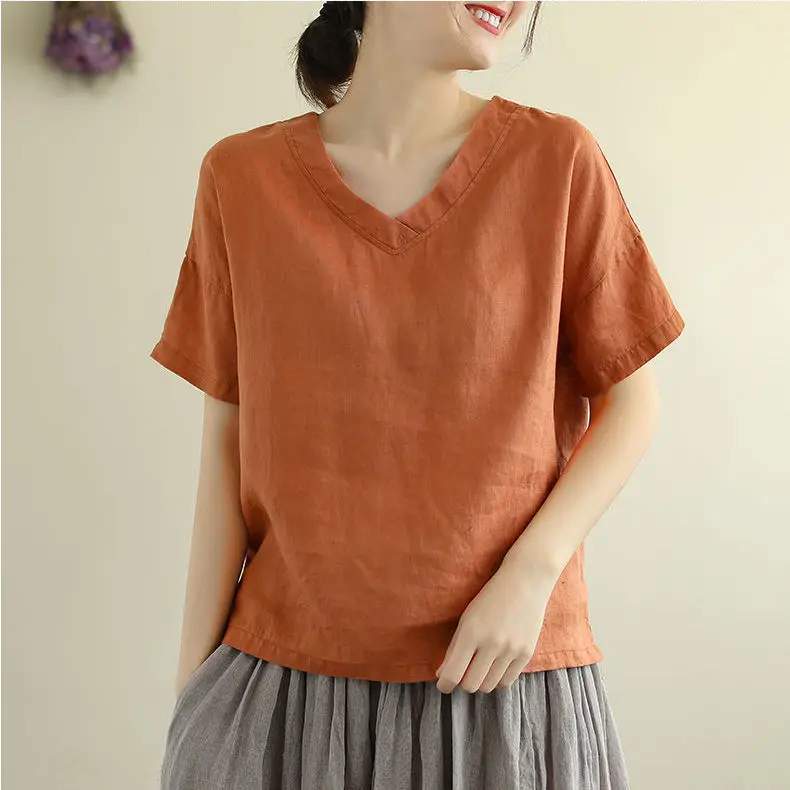 Loose V-Neck T-Shirt Plus Size 2021 Summer - Image 7