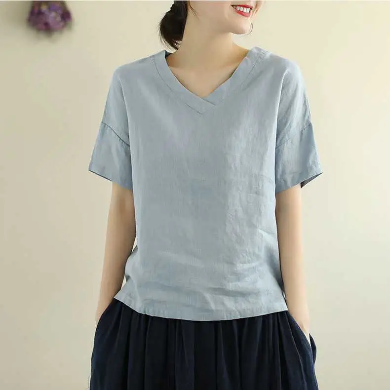 Loose V-Neck T-Shirt Plus Size 2021 Summer - Image 3