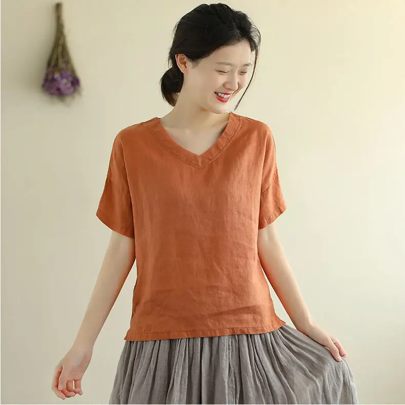 Loose V-Neck T-Shirt Plus Size 2021 Summer - Image 4
