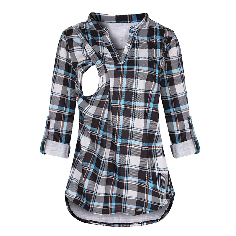2021 Plaid V-Neck Long Sleeve Top for Pregnant Women - Image 12
