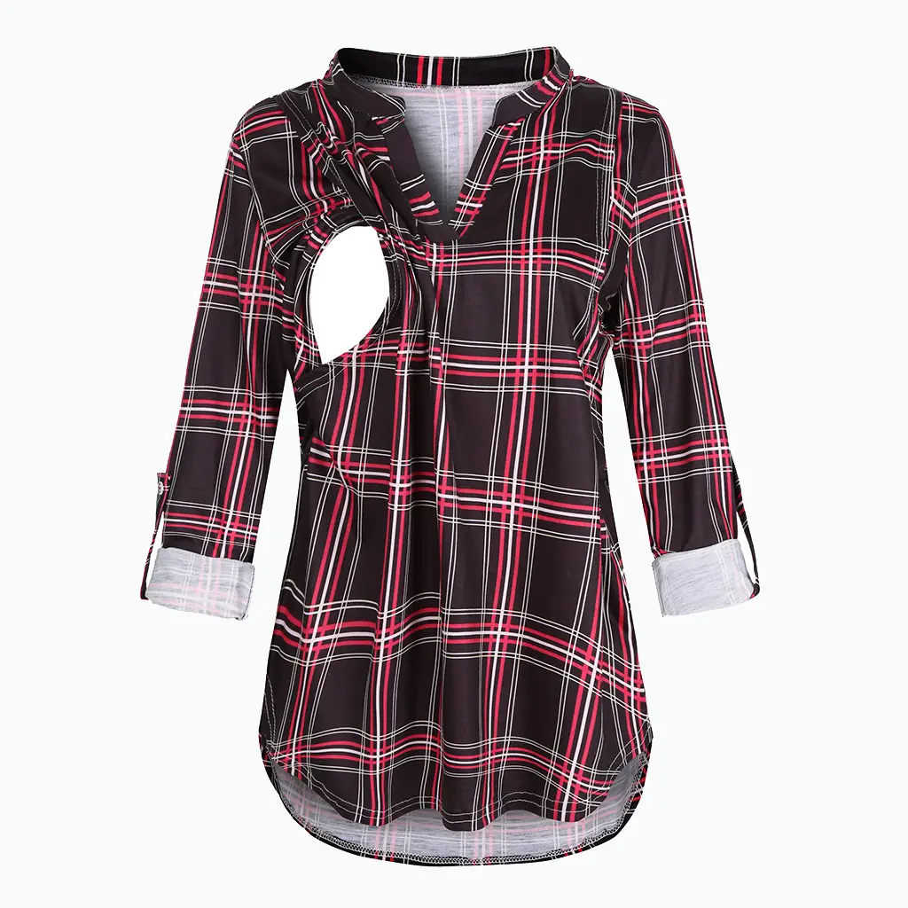 2021 Plaid V-Neck Long Sleeve Top for Pregnant Women - Image 2