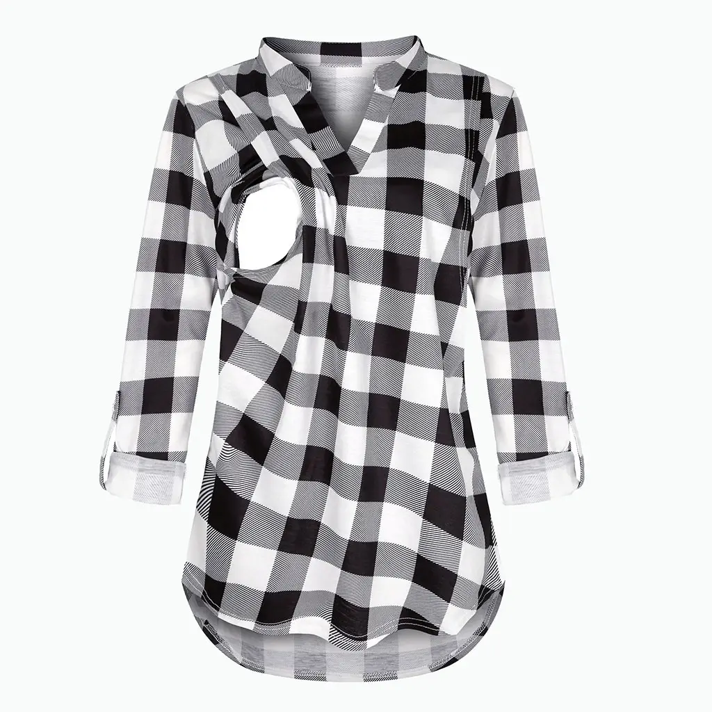 2021 Plaid V-Neck Long Sleeve Top for Pregnant Women - Image 3