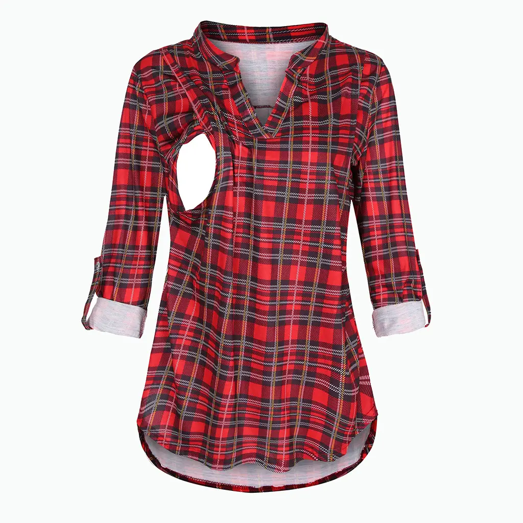 2021 Plaid V-Neck Long Sleeve Top for Pregnant Women - Image 4