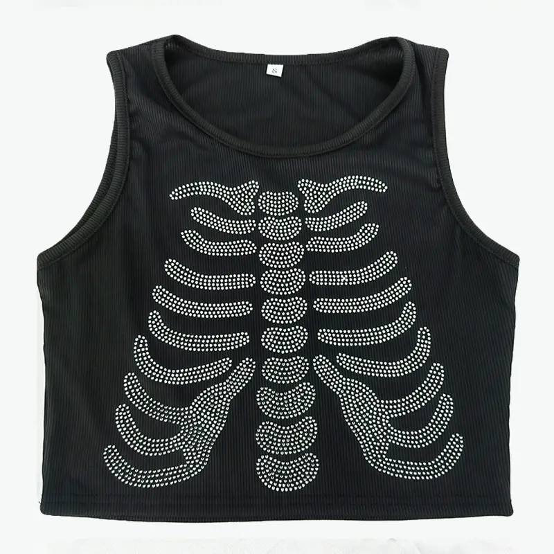 Gothic Print Vest Skull Print Black Top - Image 2