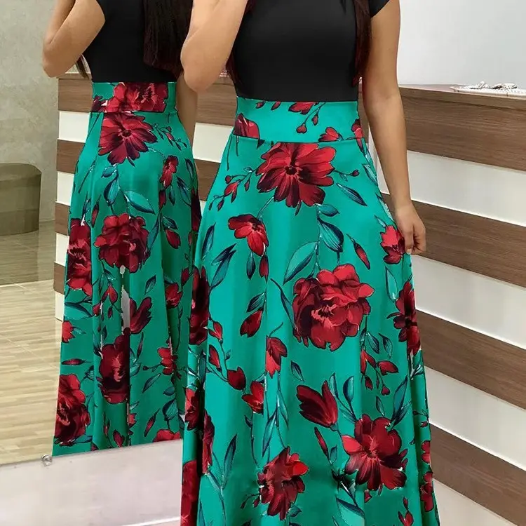 Women's Pink Floral Print Midi Dress with High Waist - Image 11