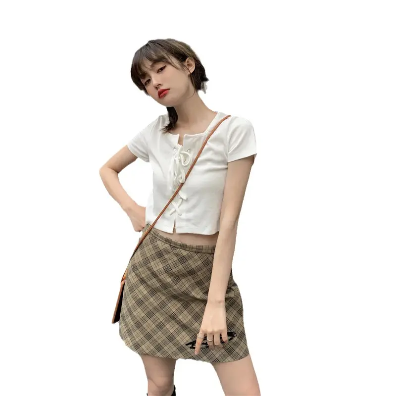 2023 Summer Women's Lace-up T-shirt Navel Exposed Slim Fit - Image 5