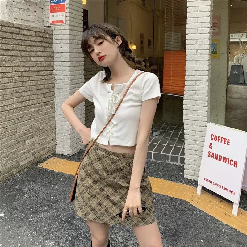2023 Summer Women's Lace-up T-shirt Navel Exposed Slim Fit — feature 11