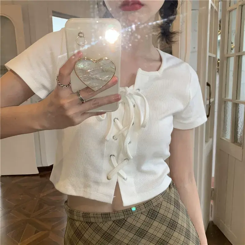 2023 Summer Women's Lace-up T-shirt Navel Exposed Slim Fit — feature 12