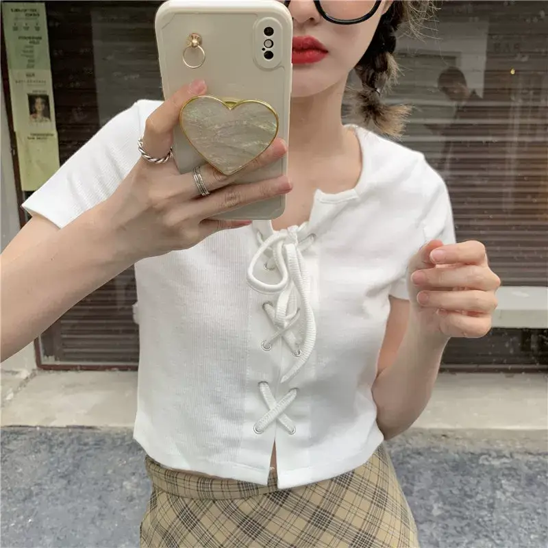 2023 Summer Women's Lace-up T-shirt Navel Exposed Slim Fit — feature 8