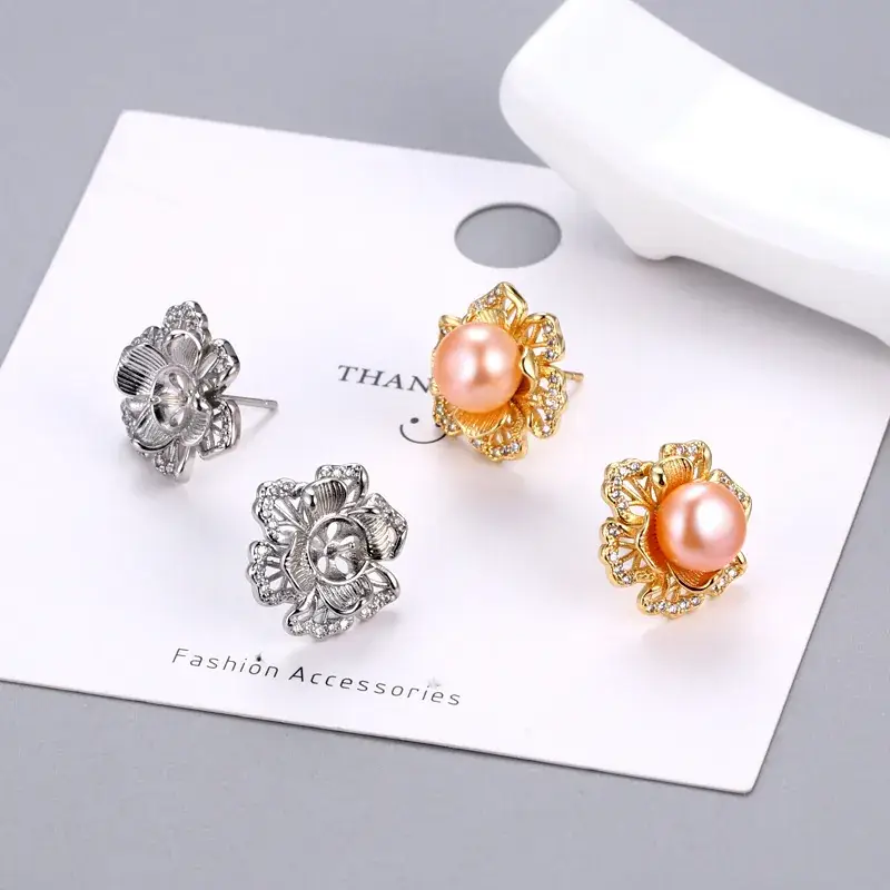Special-Shaped Pearl Earrings with Diamond Flower Design for Women