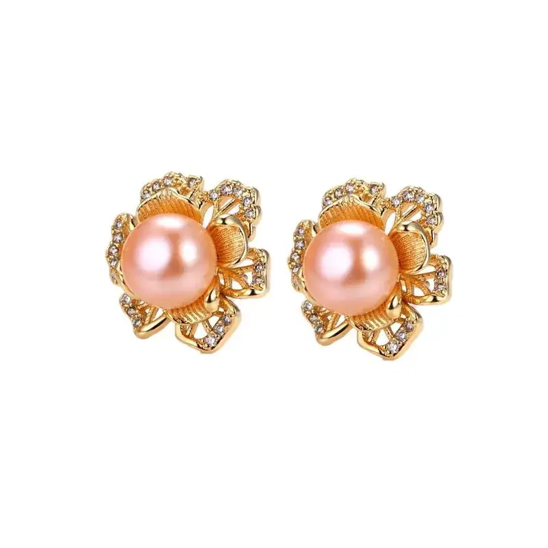 Special-Shaped Pearl Earrings with Diamond Flower Design for Women