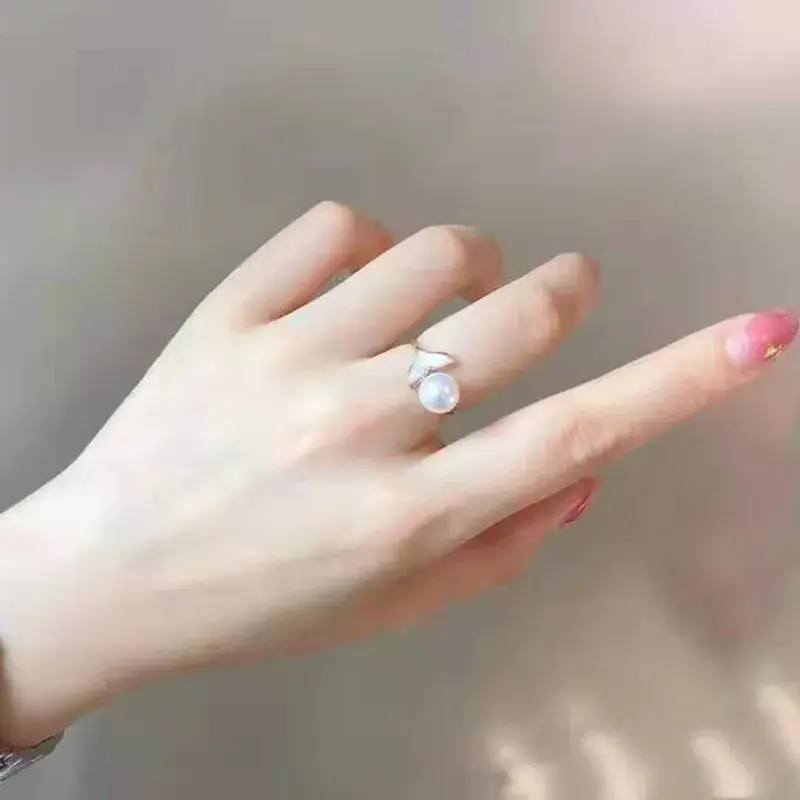 Natural Pearl Ring Fish Has You 7-8 Basic Round, Flawless Gloss, Good Fashionable and Versatile, Cute and Fresh - Image 3