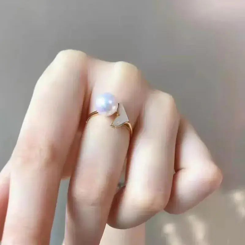 Natural Pearl Ring Fish Has You 7-8 Basic Round, Flawless Gloss, Good Fashionable and Versatile, Cute and Fresh - Image 5