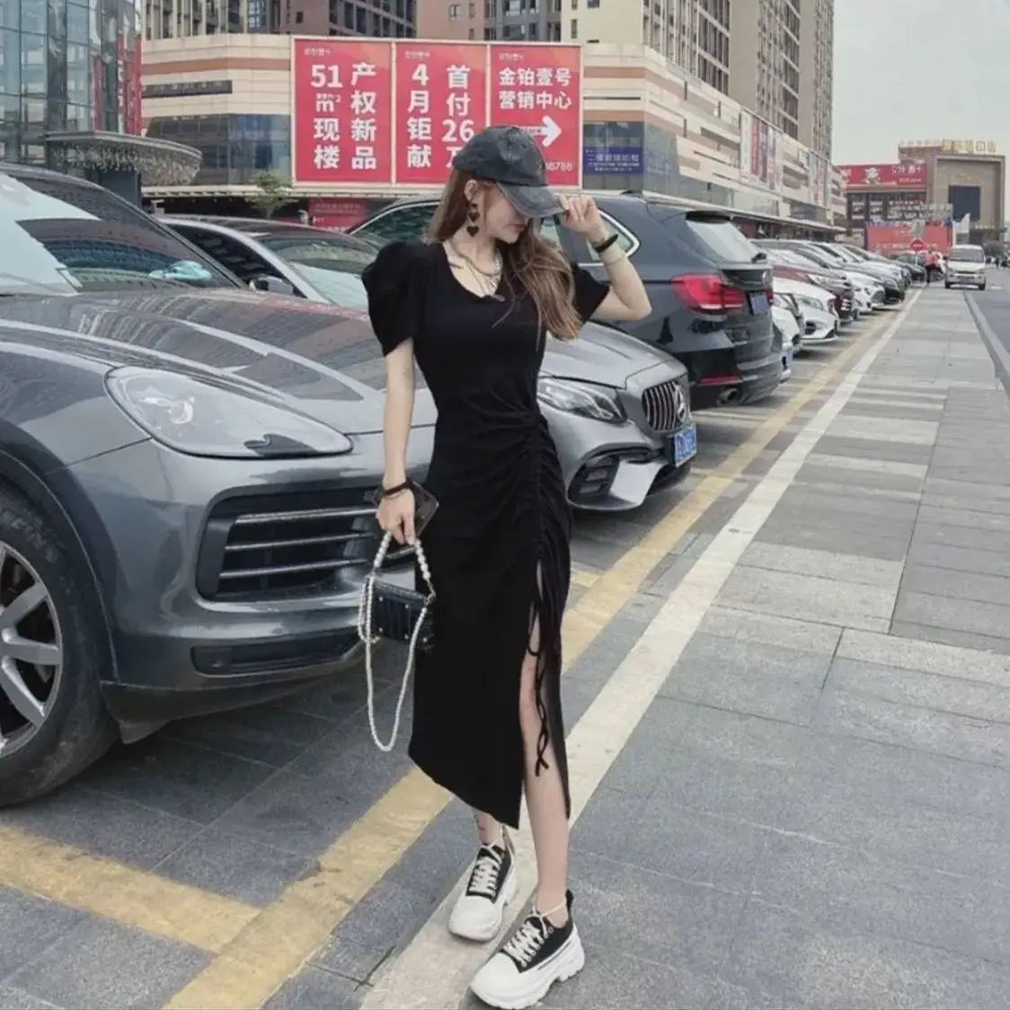 Women Long Skirt Striped Dress 2021 Summer Split - Image 3