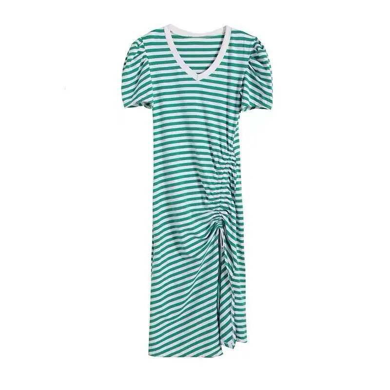 Women Long Skirt Striped Dress 2021 Summer Split - Image 5